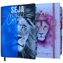 Kit Casal Cristão Leão azul + Leão forte e corajosa com elastico Abas adesivas e Harpa